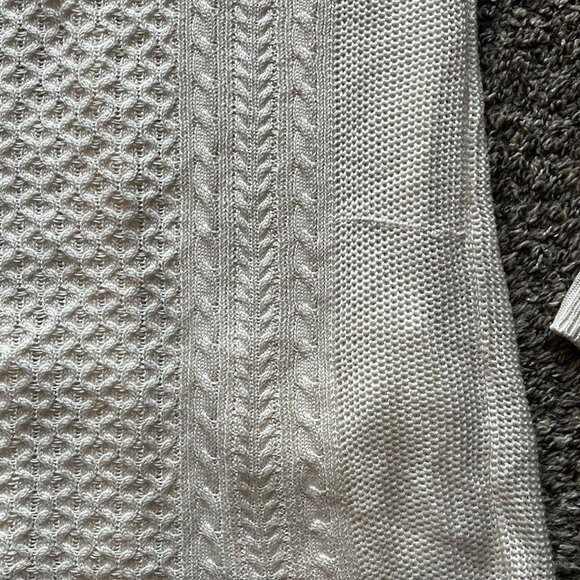 Pink Rose Cable Knit Cardigan Womens Large Cream Cottagecore Pockets - Picture 7 of 7